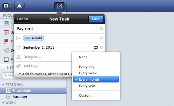 Recurring task options