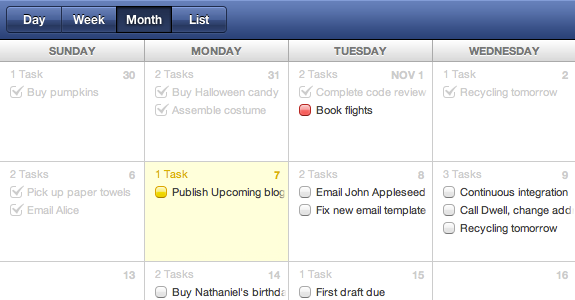 Upcoming calendar view
