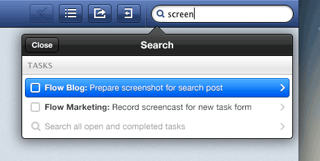 Flow’s new quick search includes lists, collaborators, and tags