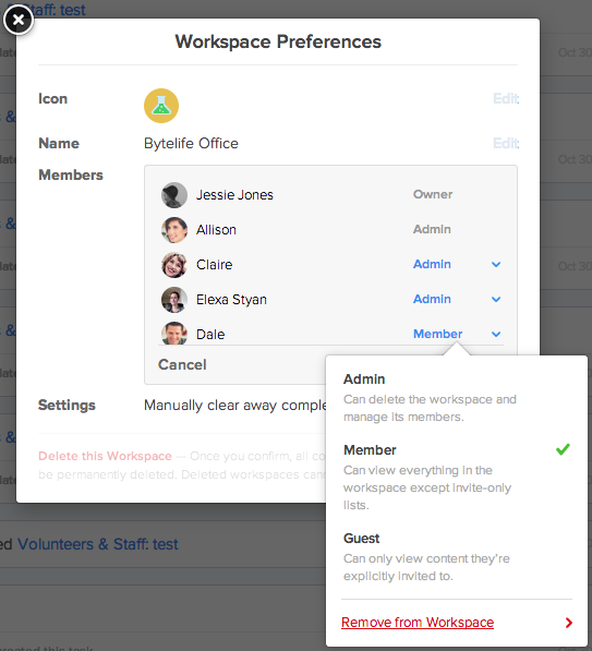 Editing Workspace Members