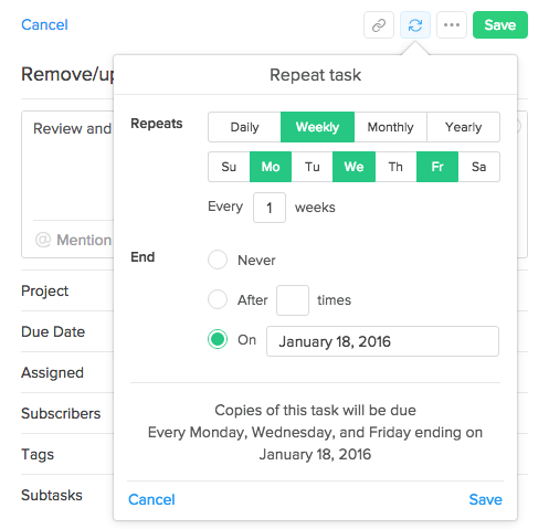 Creating repeating tasks in Flow